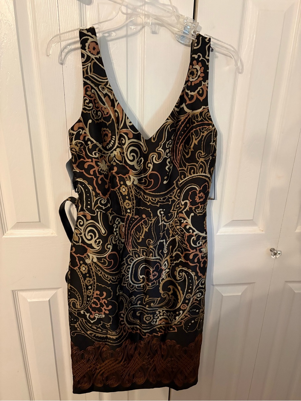 Anne Klein Black Paisley-Print Midi Dress with Brown & Cream Accents